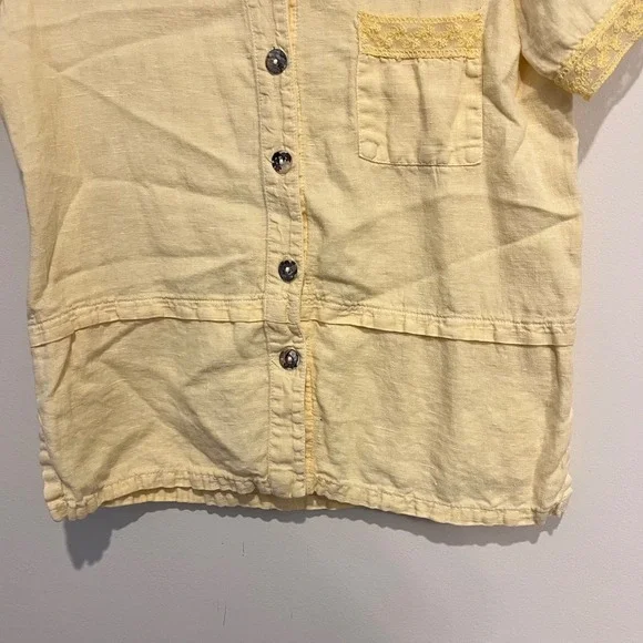 California Threads Shirt Linen Short Sleeve Button Down Blouse Butter Yellow Med - Picture 4 of 5